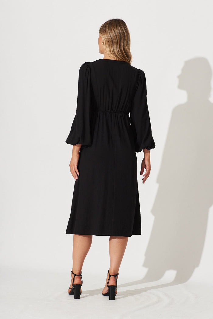 Joulter Midi Dress In Black Cotton Blend - back