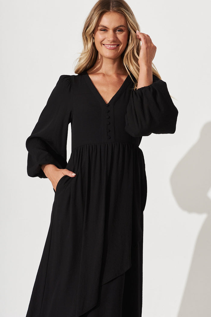 Joulter Midi Dress In Black Cotton Blend - front