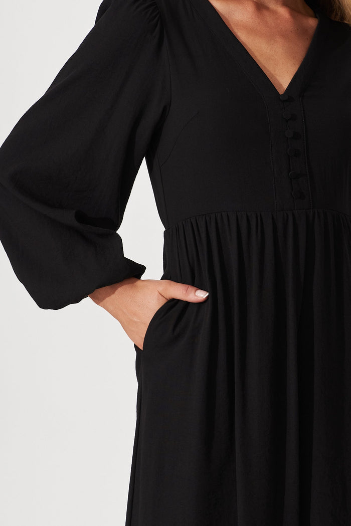 Joulter Midi Dress In Black Cotton Blend - detail