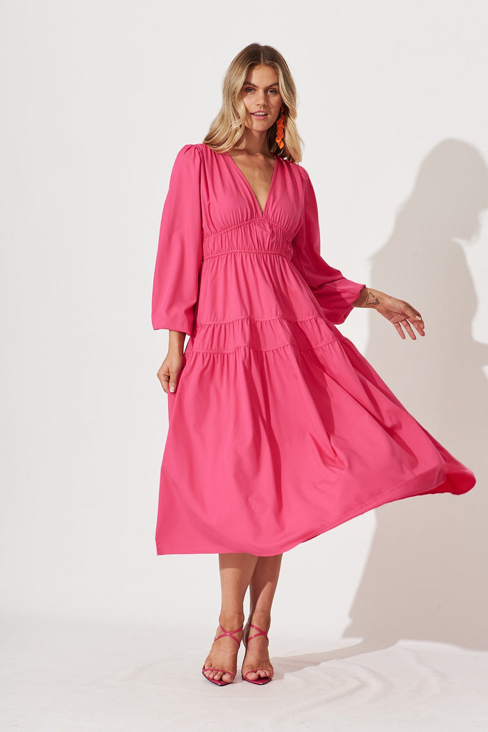 Blossom Midi Dress In Fuchsia - full length