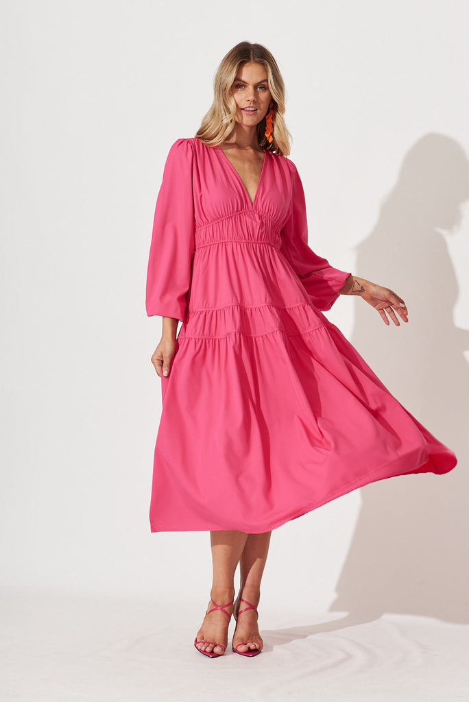 Blossom Midi Dress In Fuchsia - full length