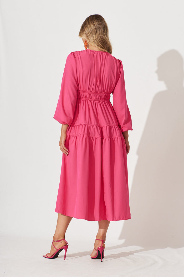 Blossom Midi Dress In Fuchsia - back