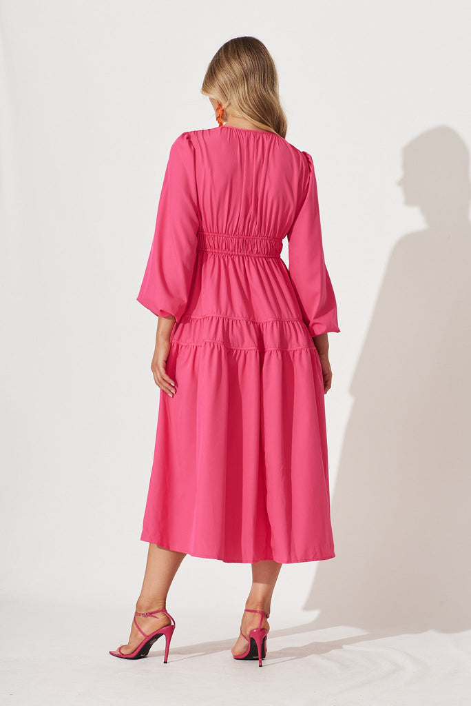 Blossom Midi Dress In Fuchsia - back