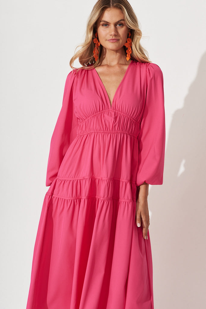 Blossom Midi Dress In Fuchsia - front