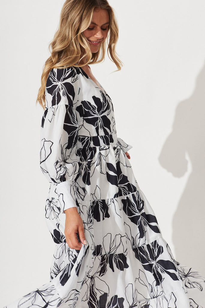 Hoffman Maxi Wrap Dress In Black And White Floral - detail