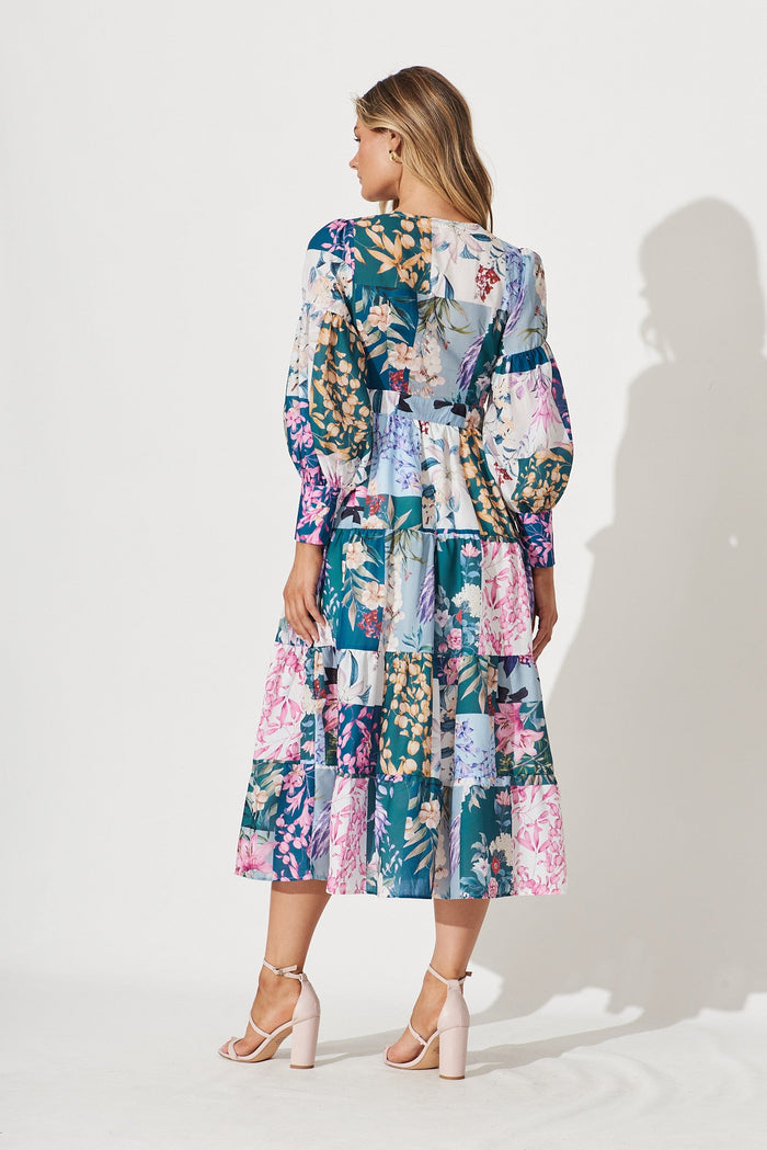 Hoffman Maxi Wrap Dress In Dark Green Patch Floral - back