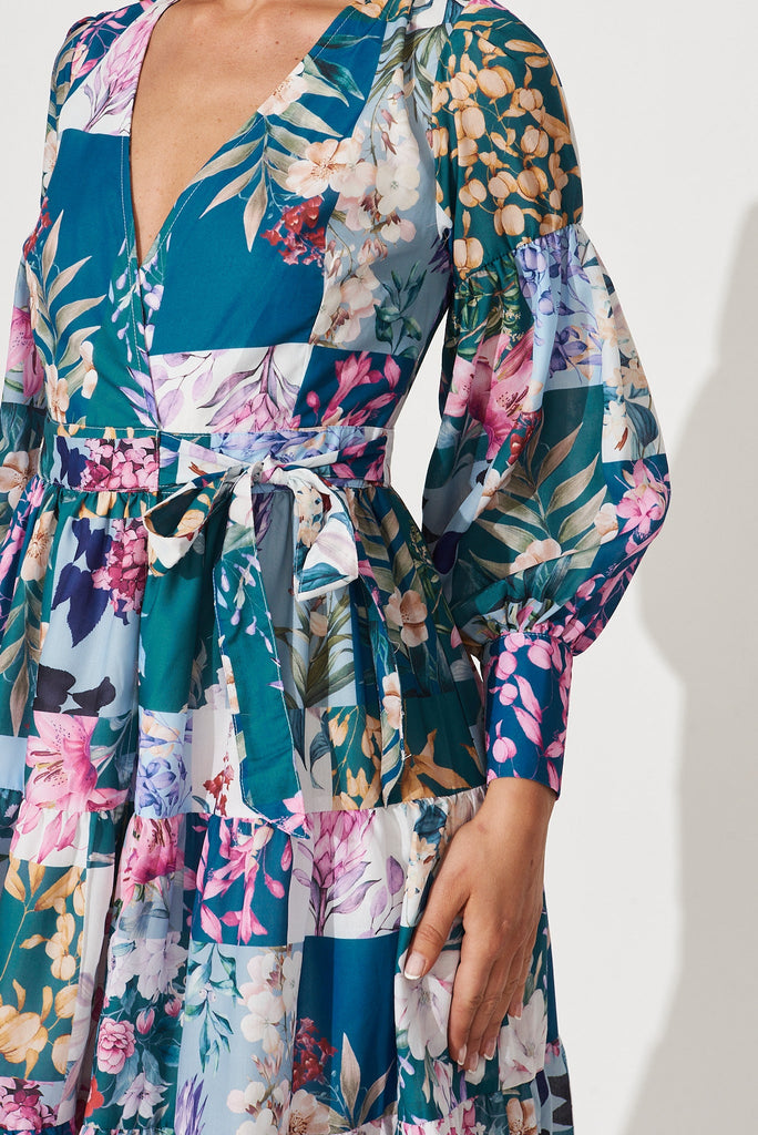 Hoffman Maxi Wrap Dress In Dark Green Patch Floral - detail