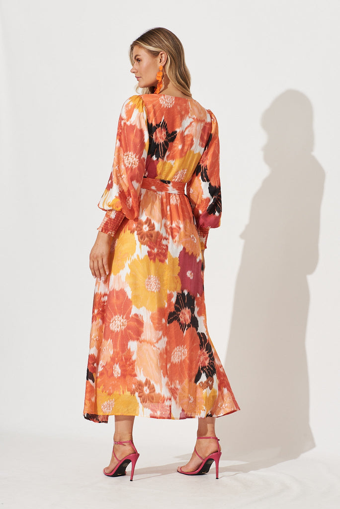 Lyford Maxi Dress In Red With Mustard Floral - back
