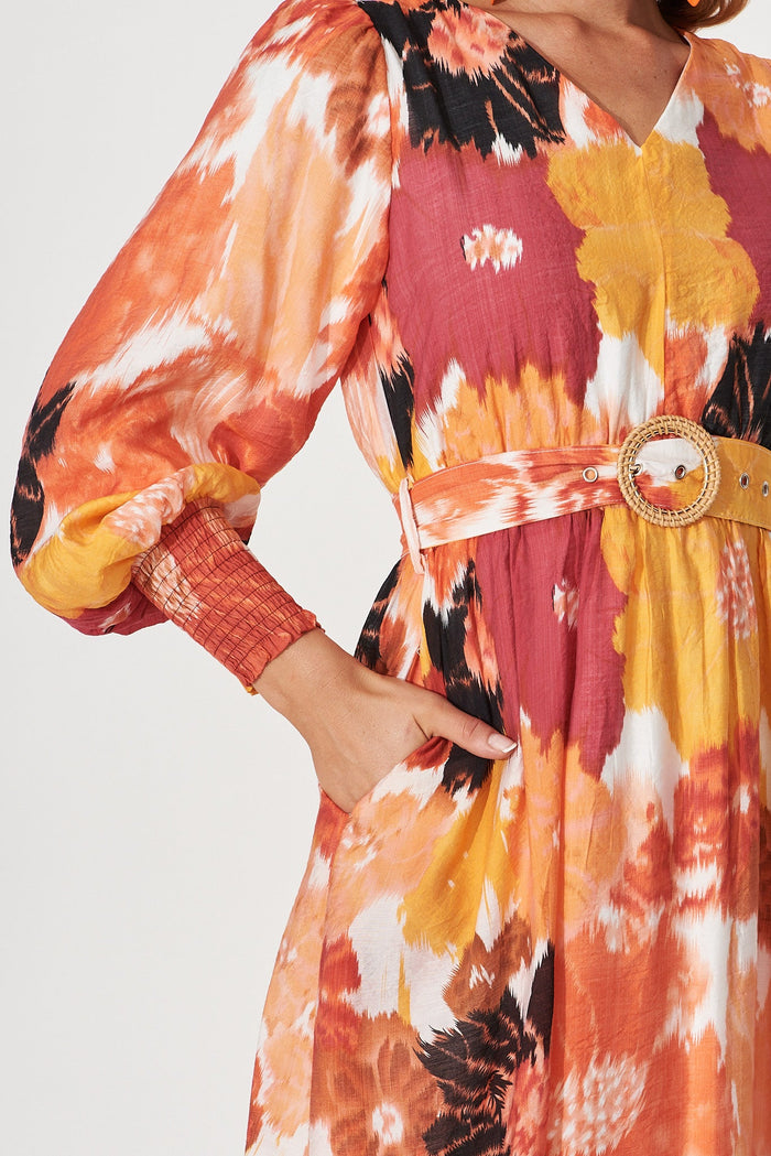 Lyford Maxi Dress In Red With Mustard Floral - detail