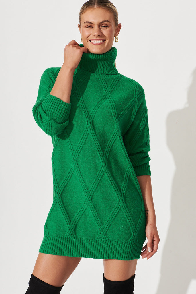 Millow Knit Dress In Green Wool Blend - front