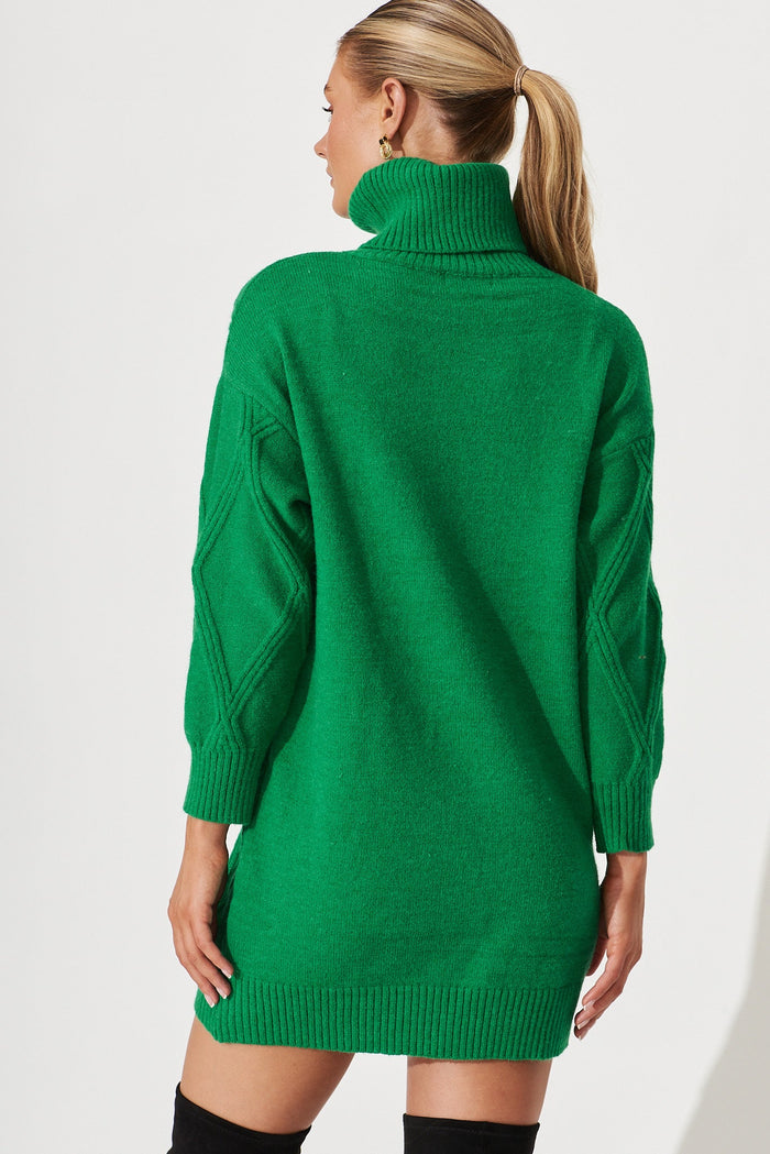 Millow Knit Dress In Green Wool Blend - back
