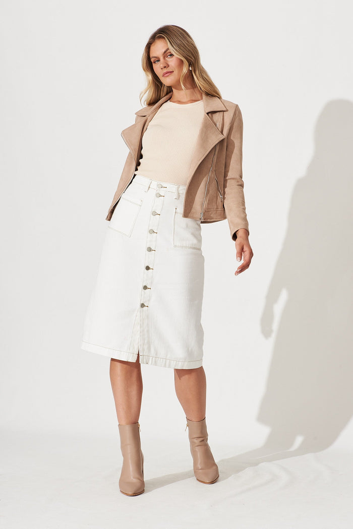 Sunflower Denim Skirt In White - full length