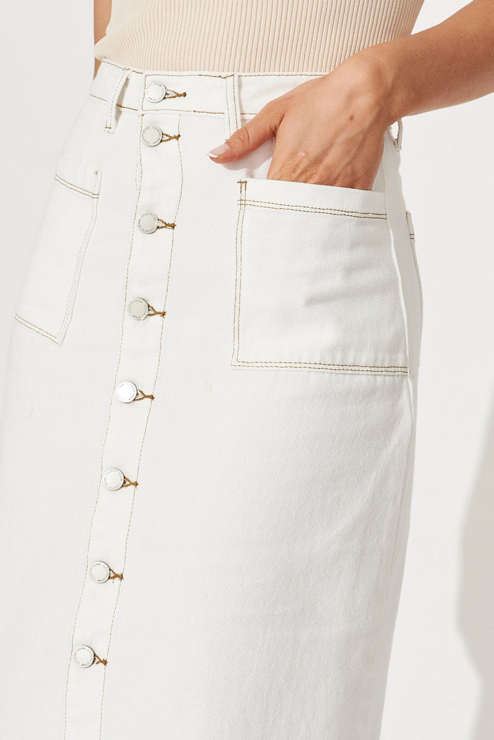 Sunflower Denim Skirt In White - detail