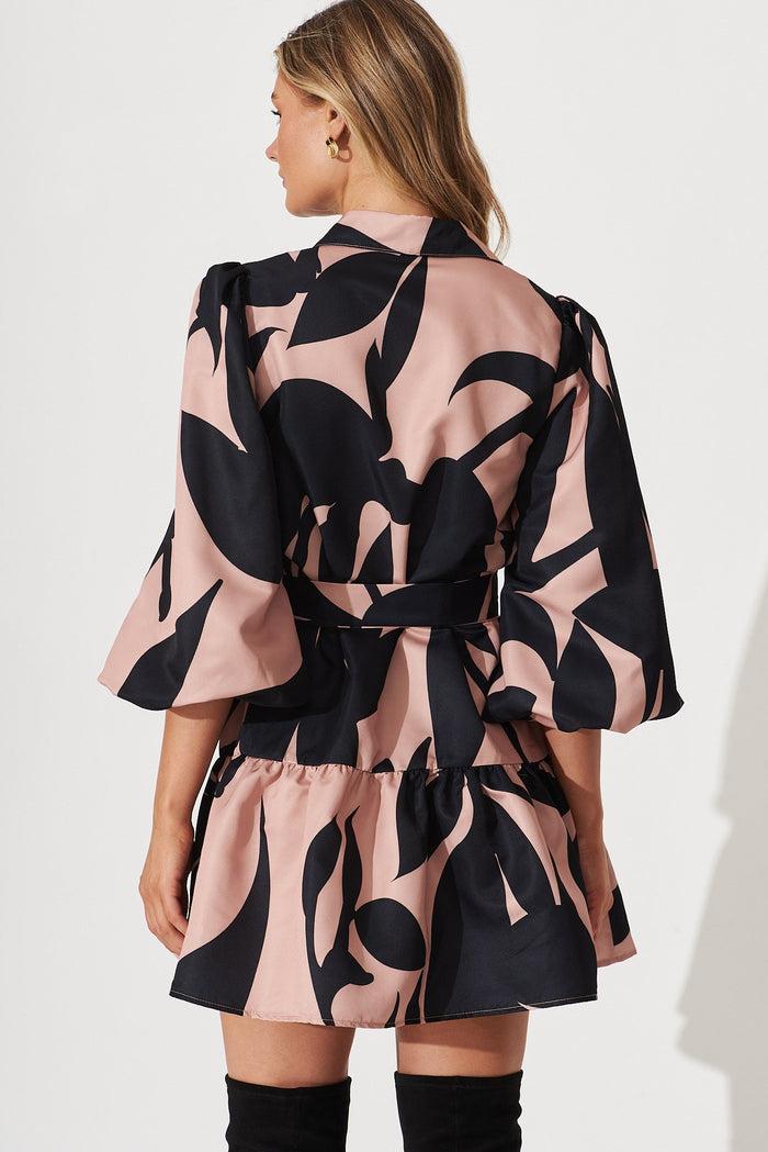 Giulia Shirt Dress In Mocha With Black Print - back