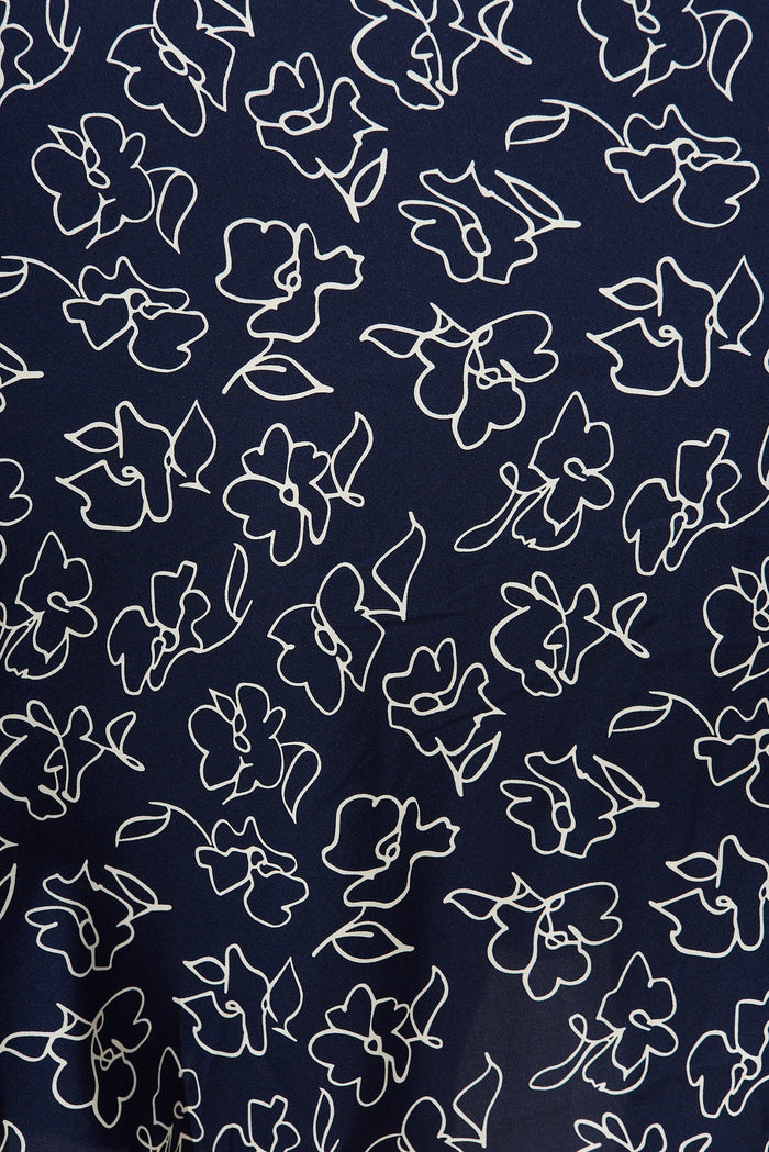 Nevis Midi Dress In Navy With White Floral Satin - fabric