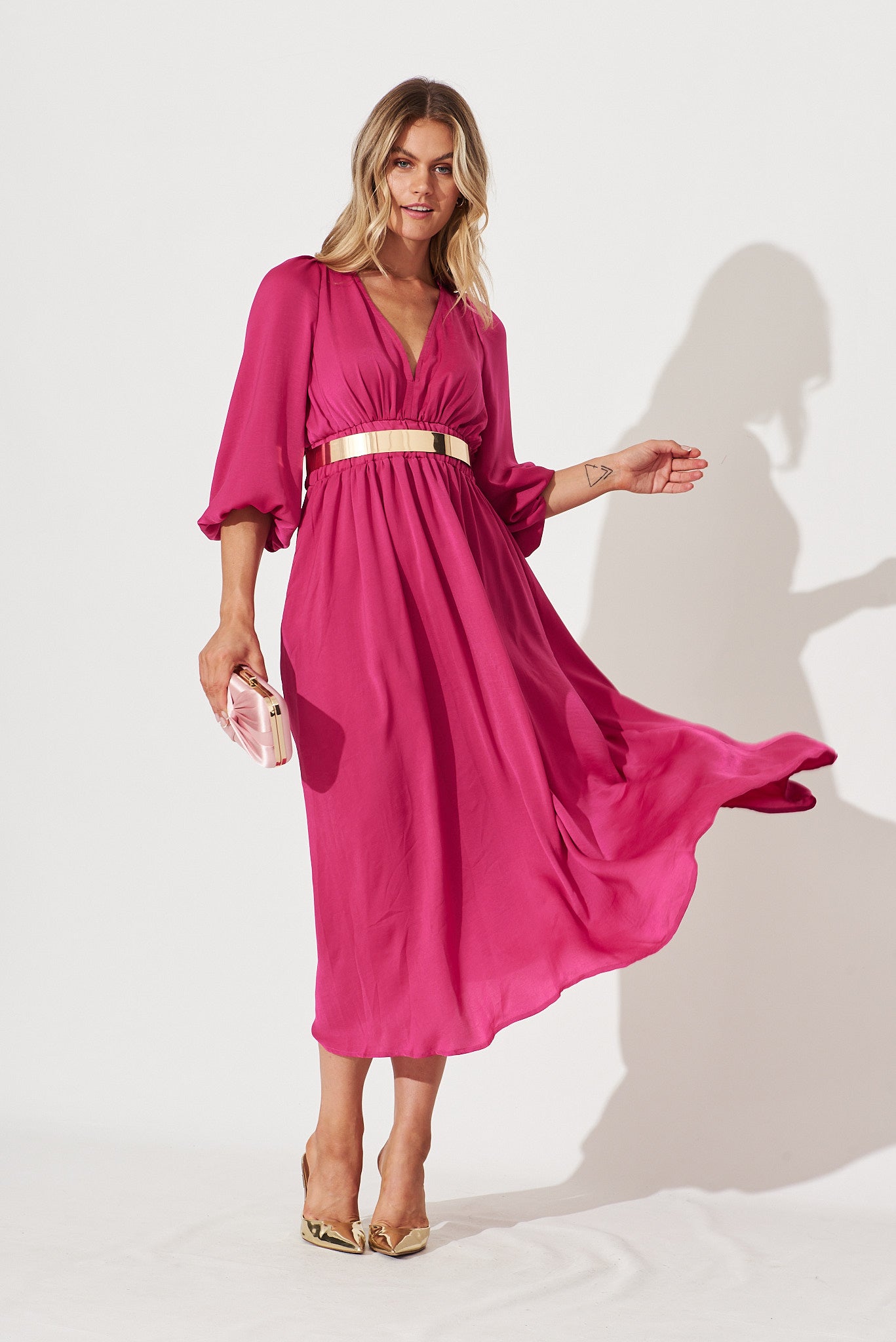 Magnetic Maxi Dress In Fuchsia Satin - full length