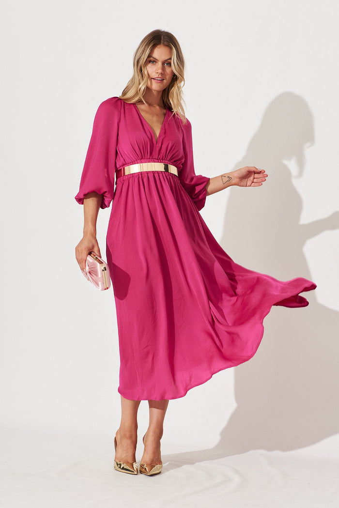 Magnetic Maxi Dress In Fuchsia Satin - full length