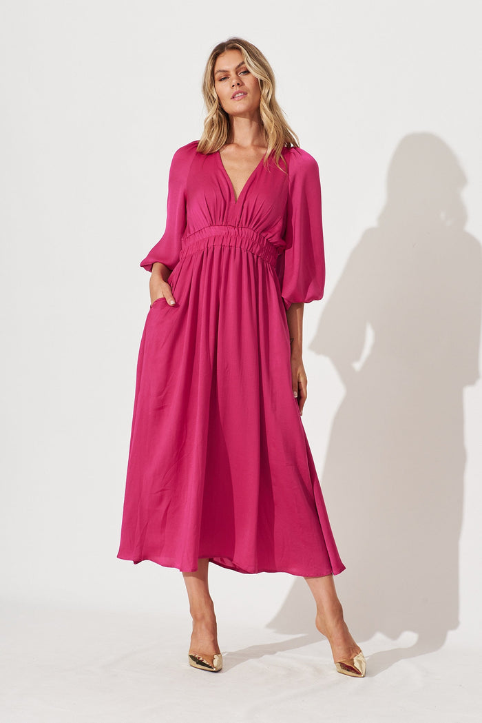 Magnetic Maxi Dress In Fuchsia Satin - full length