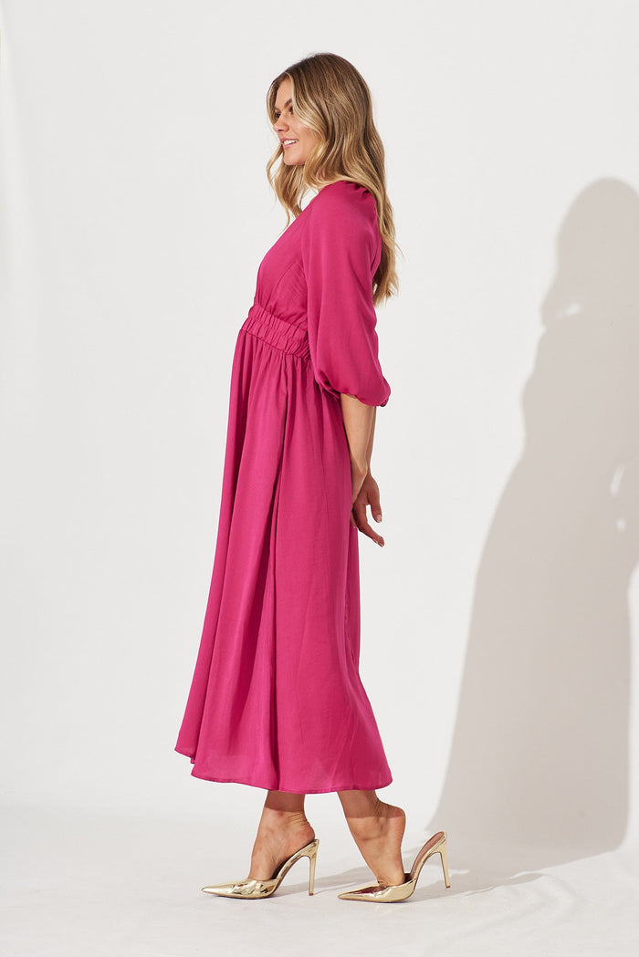 Magnetic Maxi Dress In Fuchsia Satin - side
