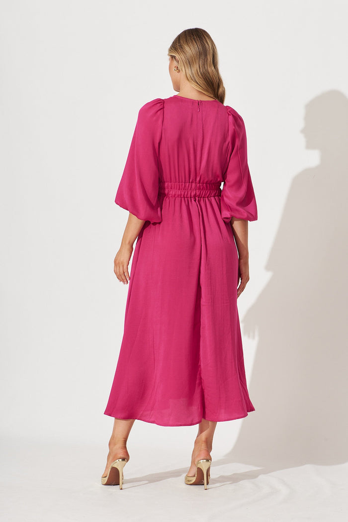 Magnetic Maxi Dress In Fuchsia Satin - back