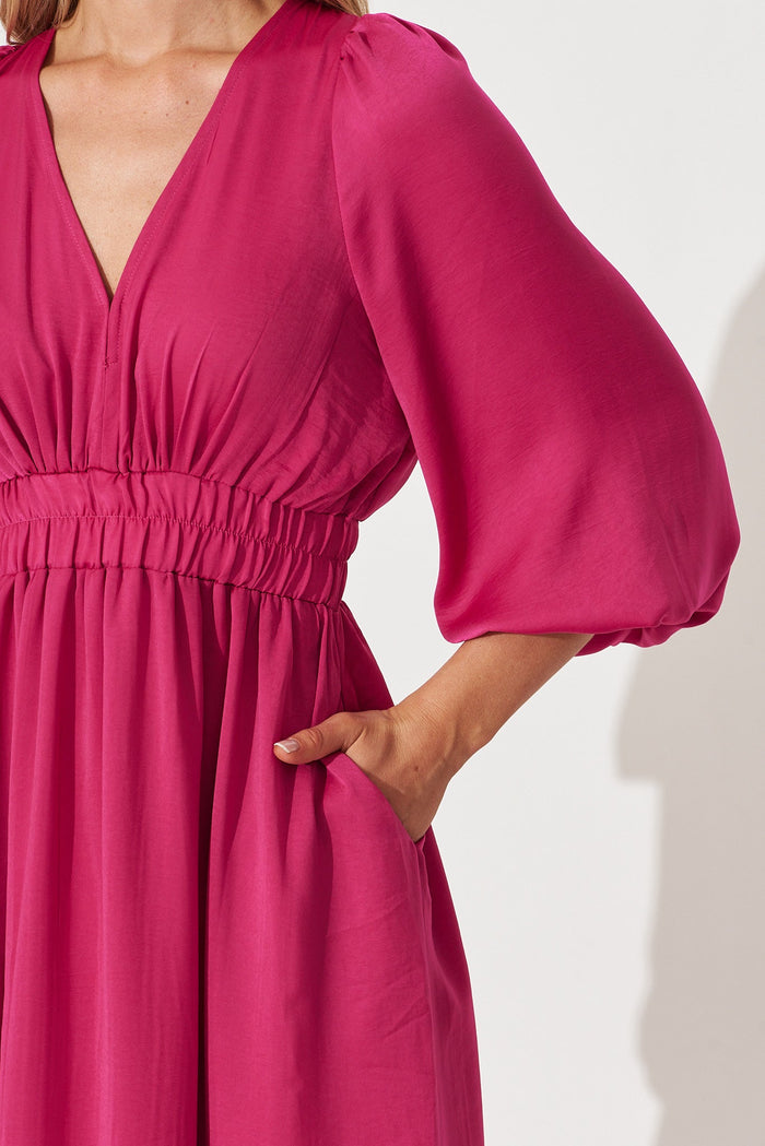 Magnetic Maxi Dress In Fuchsia Satin - detail