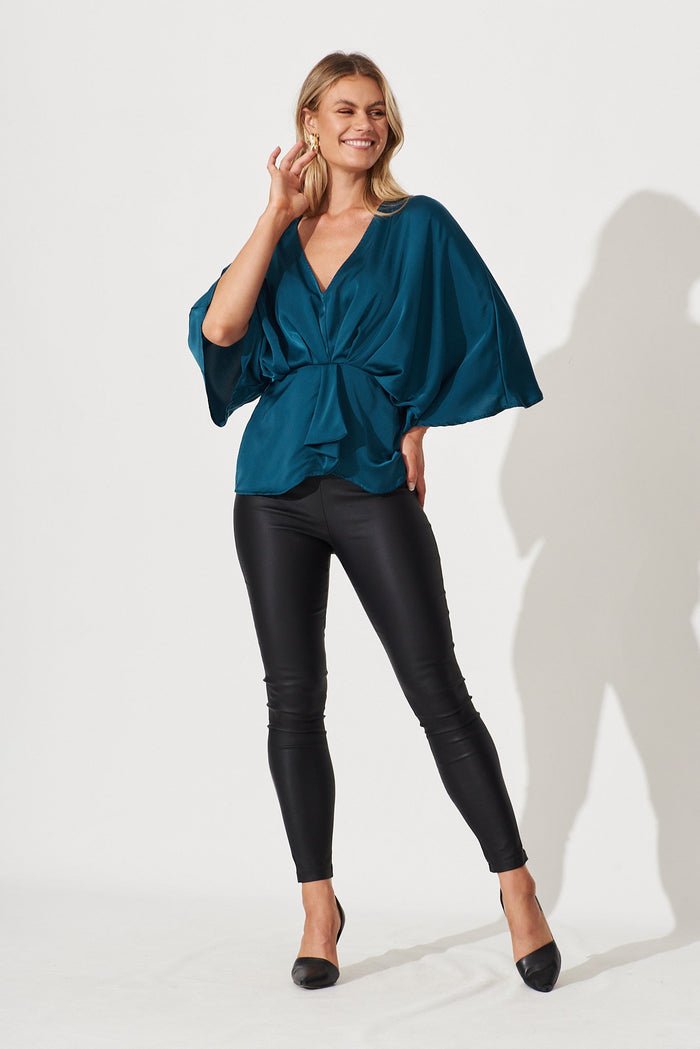 Leia Top In Teal Satin - full length