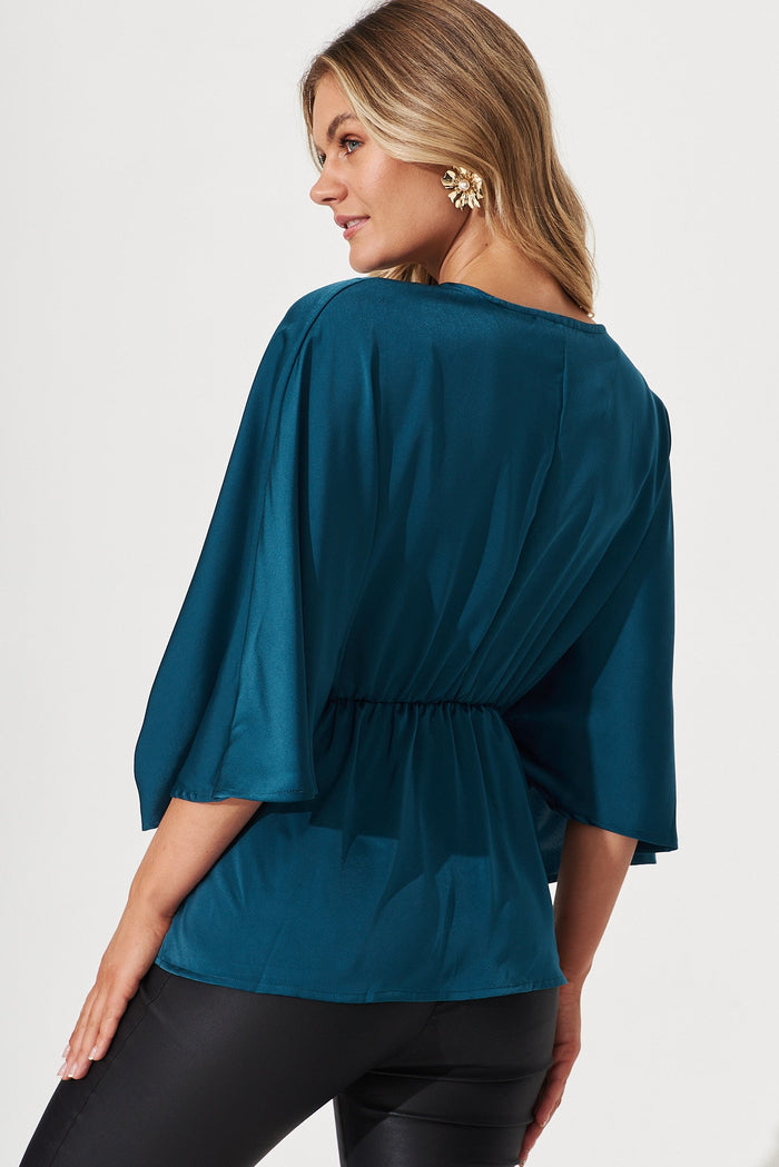 Leia Top In Teal Satin - back