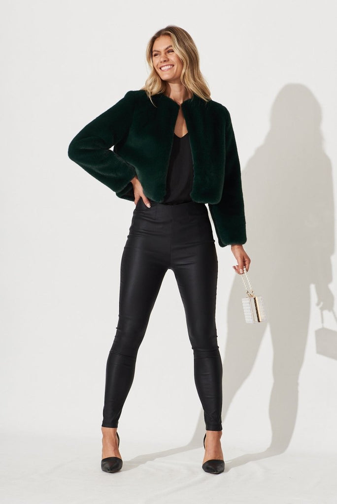 Cher Faux Fur Jacket In Emerald - St Frock (Dev)