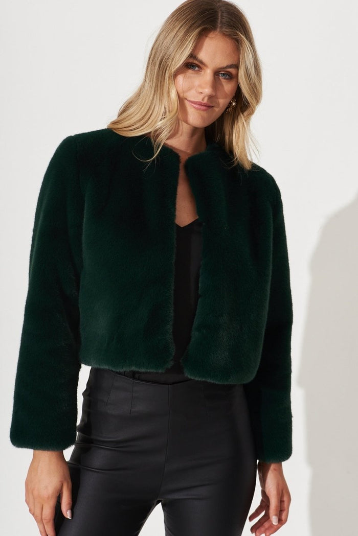 Cher Faux Fur Jacket In Emerald - St Frock (Dev)