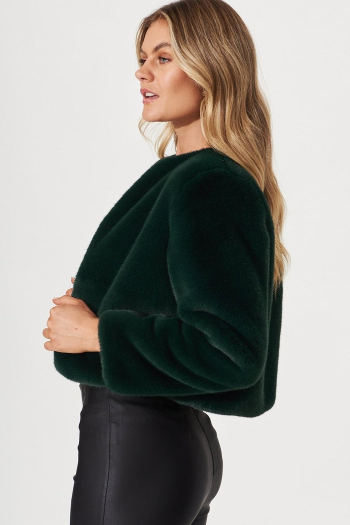 Cher Faux Fur Jacket In Emerald - St Frock (Dev)