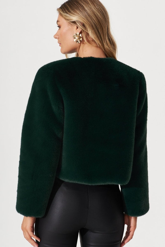 Cher Faux Fur Jacket In Emerald - St Frock (Dev)