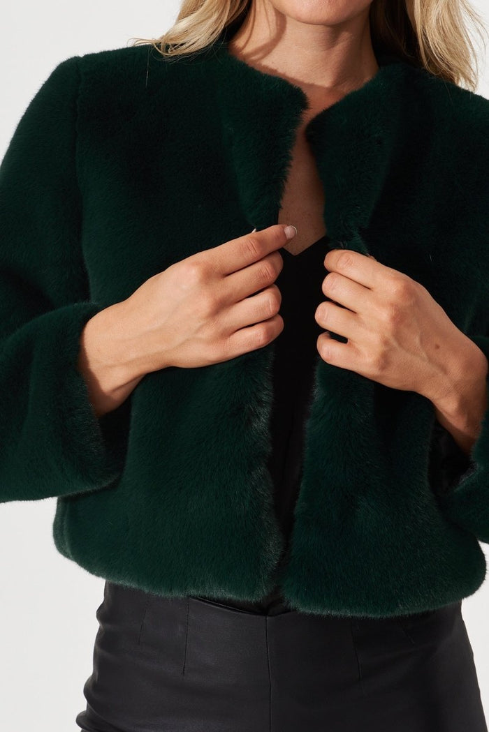 Cher Faux Fur Jacket In Emerald - St Frock (Dev)