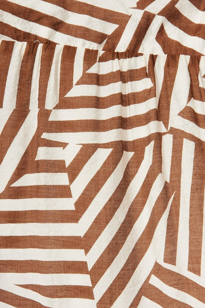 Clermont Midi Shirt Dress In Brown With Cream Print - St Frock (Dev)
