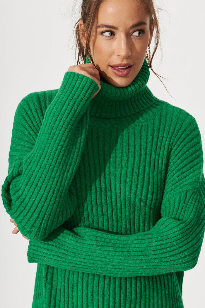 Gibbs Knit In Green Wool Blend - detail