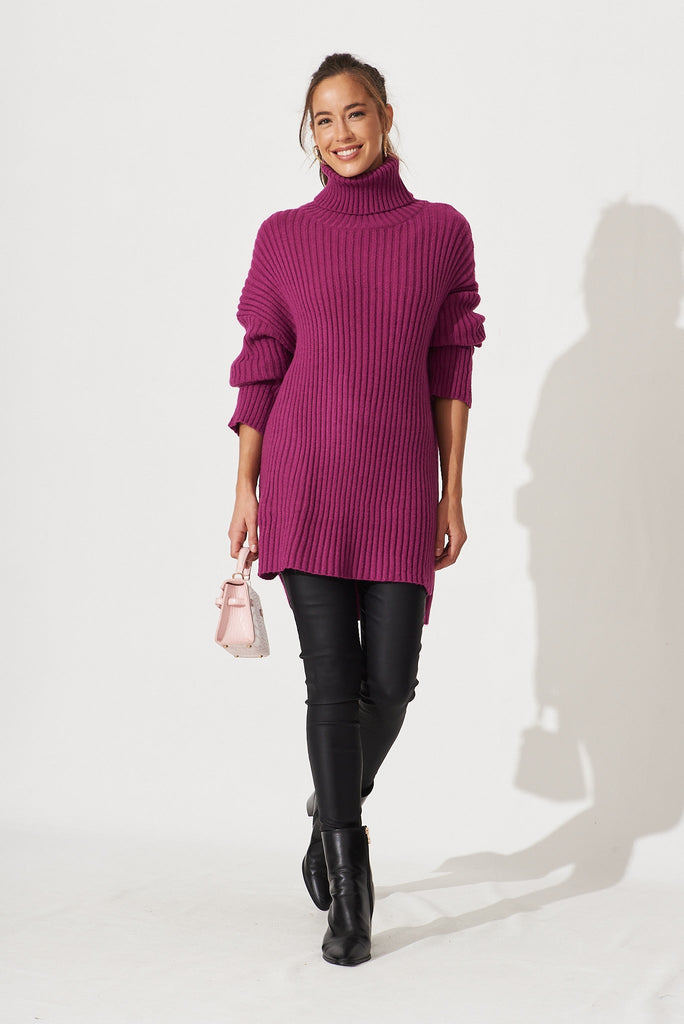 Gibbs Knit In Magenta Wool Blend - full length