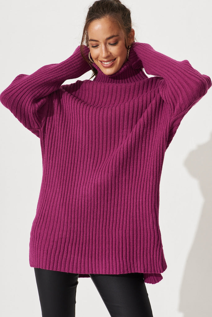 Gibbs Knit In Magenta Wool Blend - front