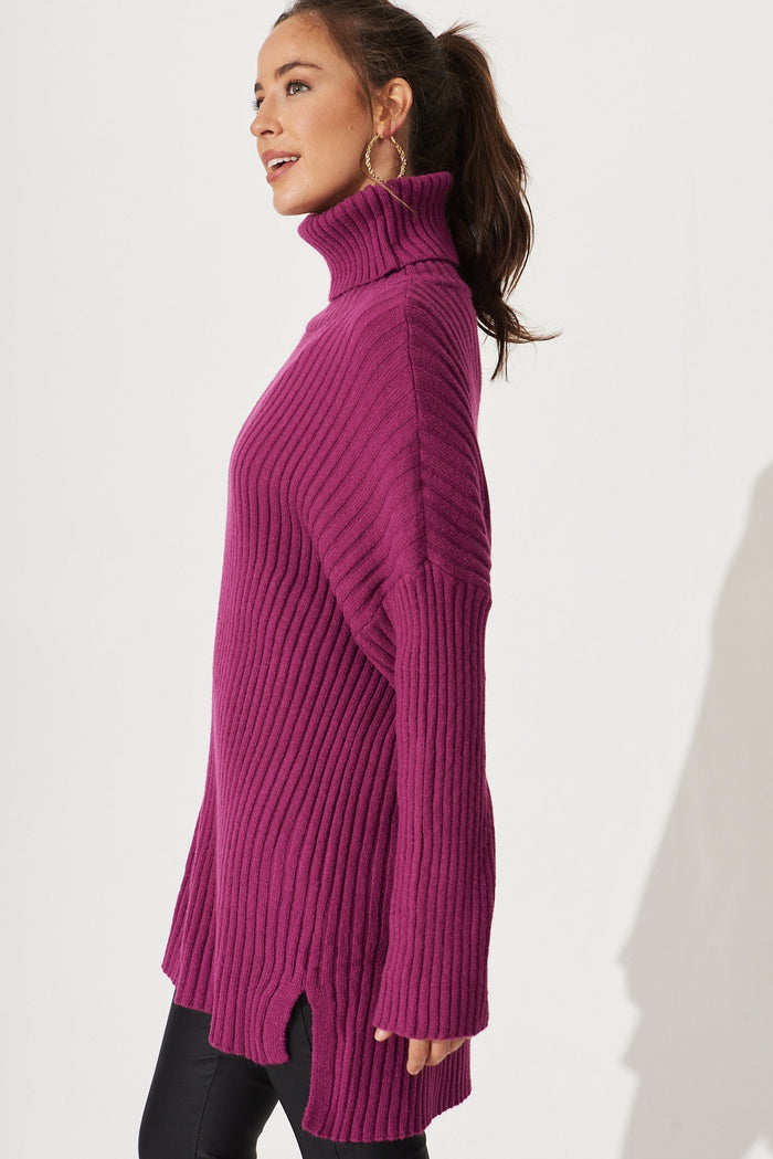 Gibbs Knit In Magenta Wool Blend - side