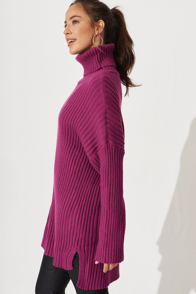 Gibbs Knit In Magenta Wool Blend - side