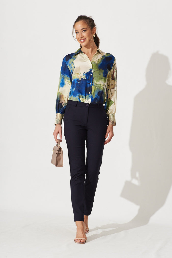 Strasbourg Pant In Navy Cotton Blend - full length
