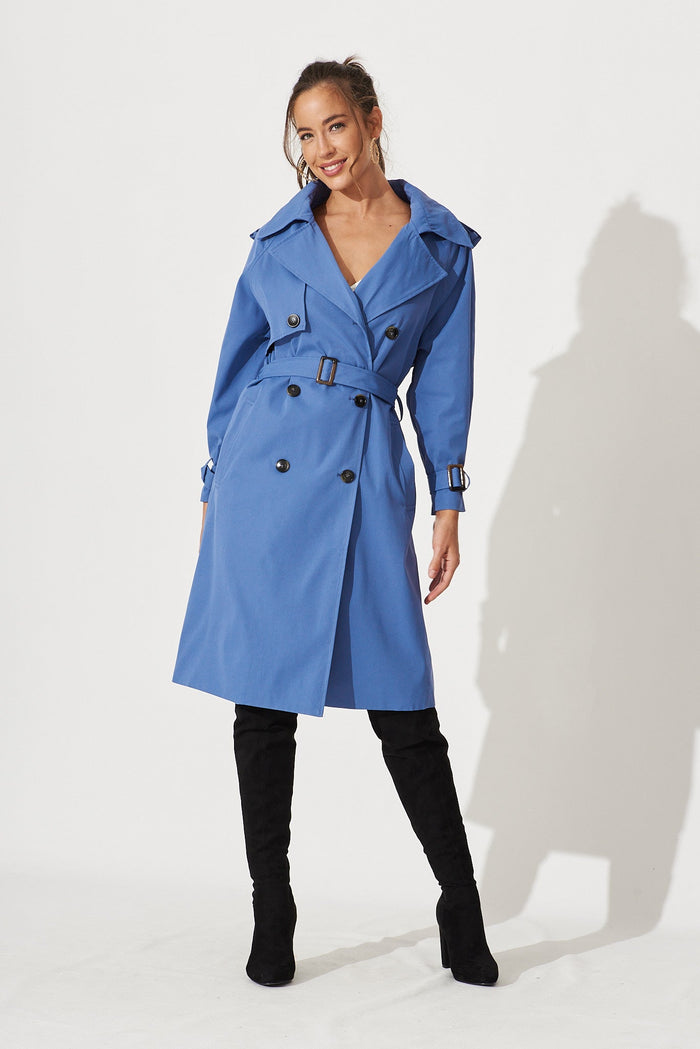 Trainor Trench Coat In Blue - full length