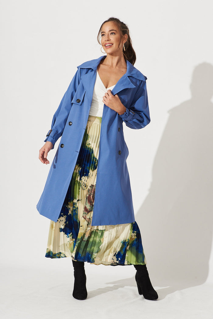 Trainor Trench Coat In Blue - full length