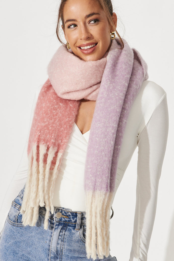 August + Delilah Audria Knit Scarf In Pink And Purple - front