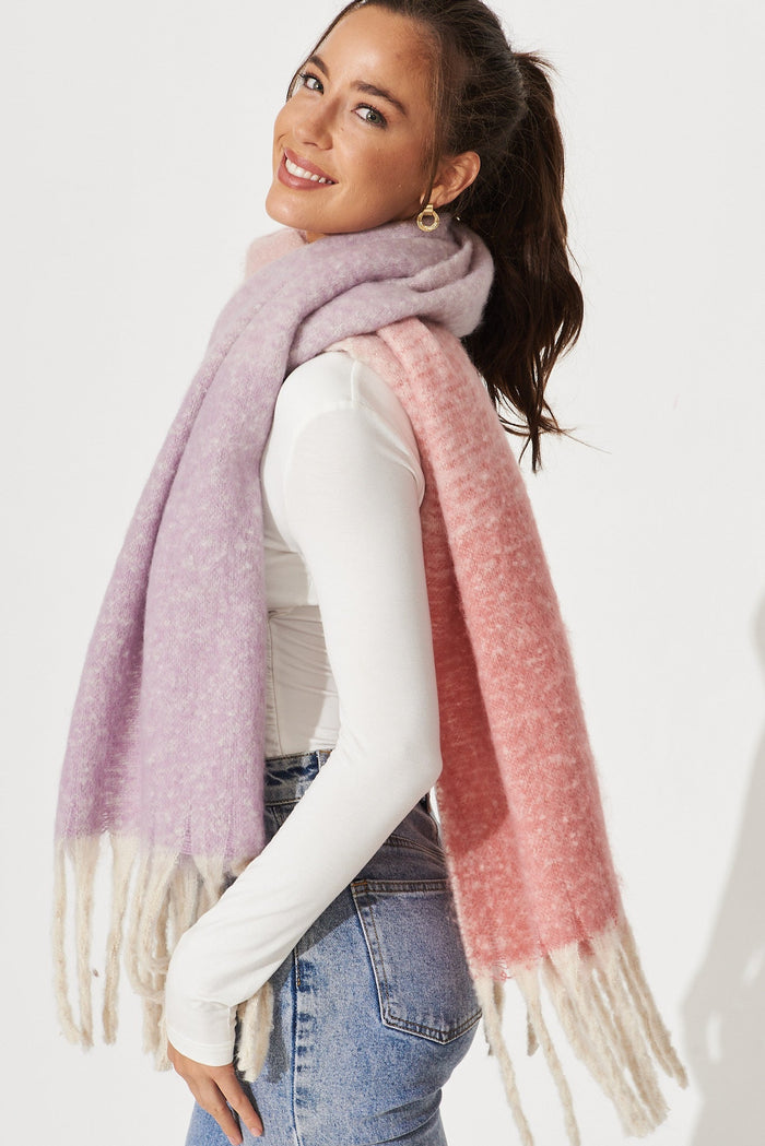 August + Delilah Audria Knit Scarf In Pink And Purple - side