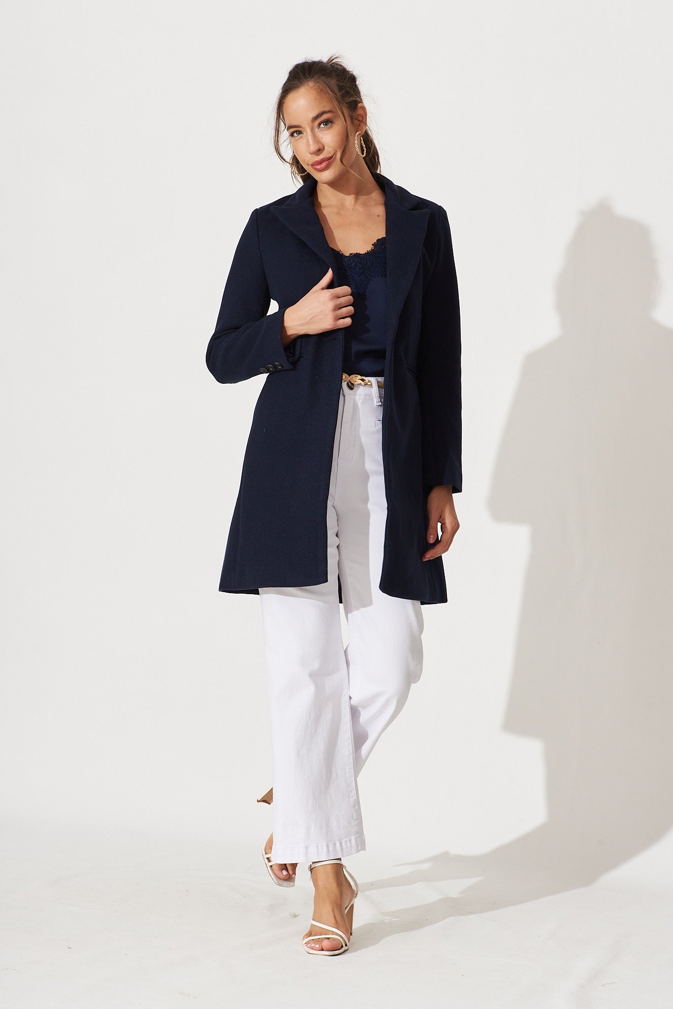 Prato Coat In Navy - full length