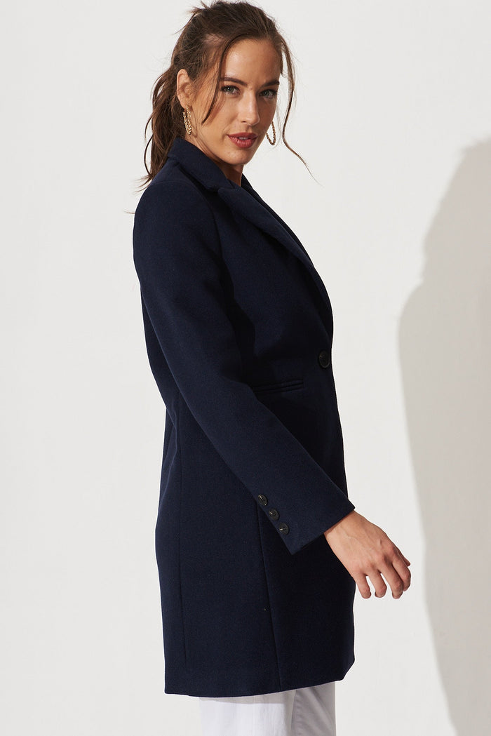 Prato Coat In Navy - side