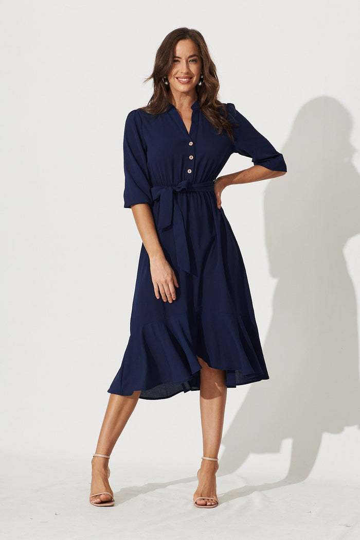Jemimah Midi Dress In Navy - full length