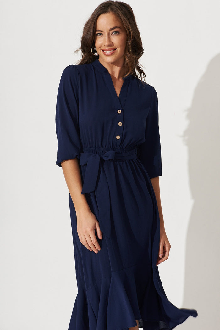 Jemimah Midi Dress In Navy - front