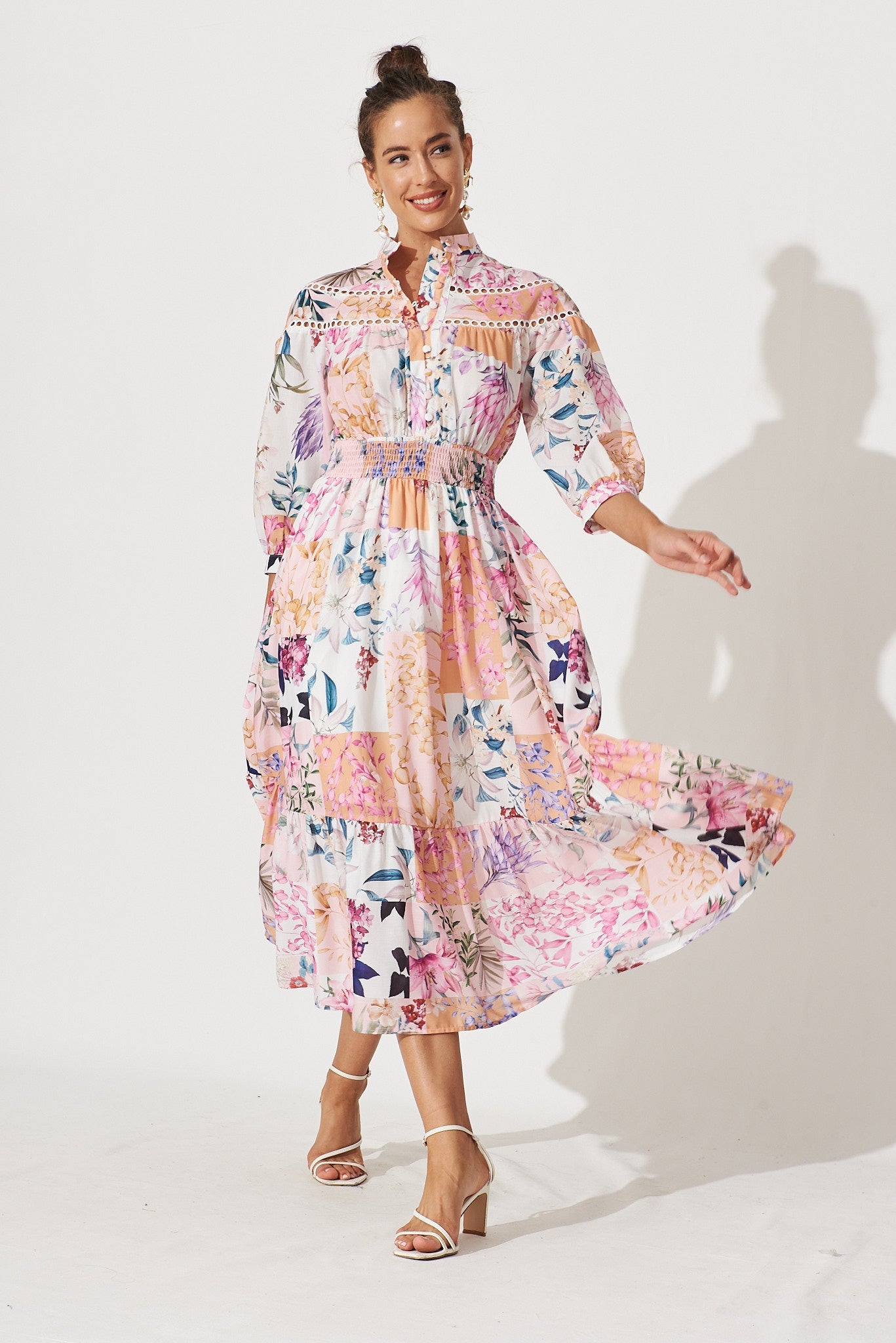 Lyn Midi Dress In Rust Patch Floral - full length
