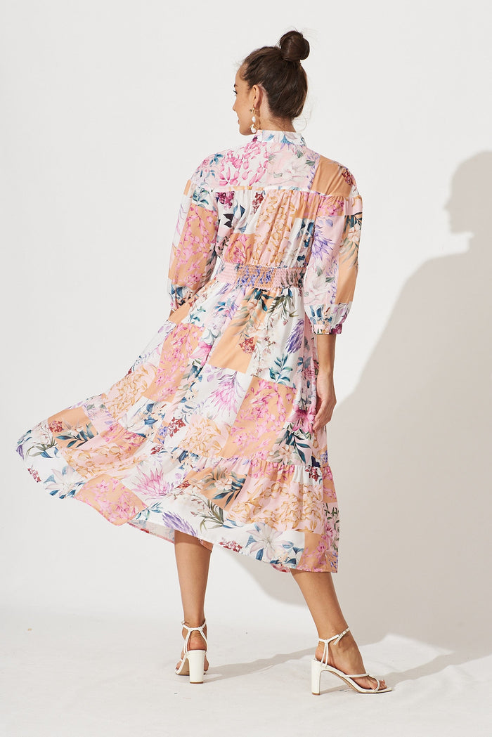 Lyn Midi Dress In Rust Patch Floral - back