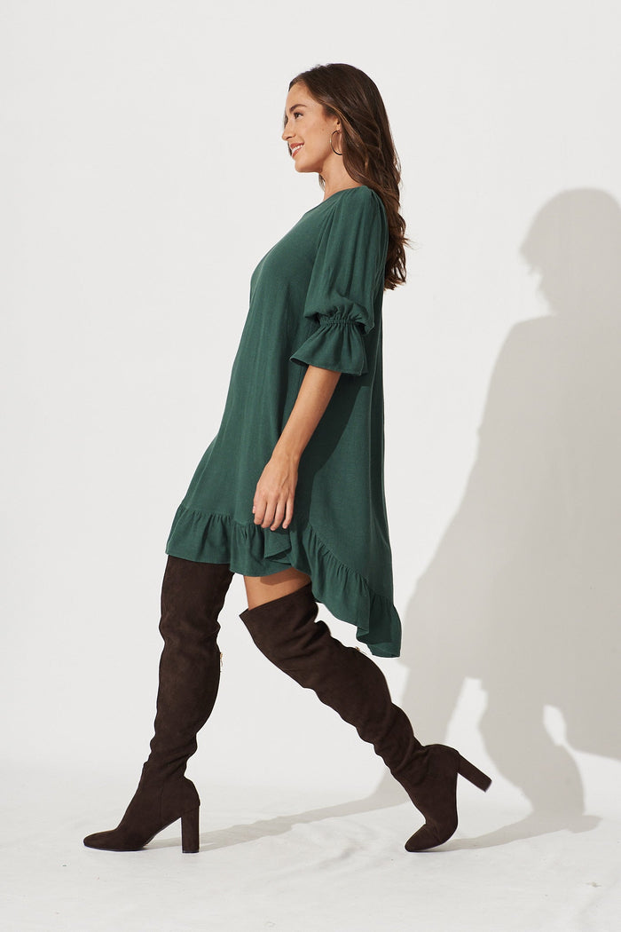 Loveline Dress In Emerald Linen Blend - side